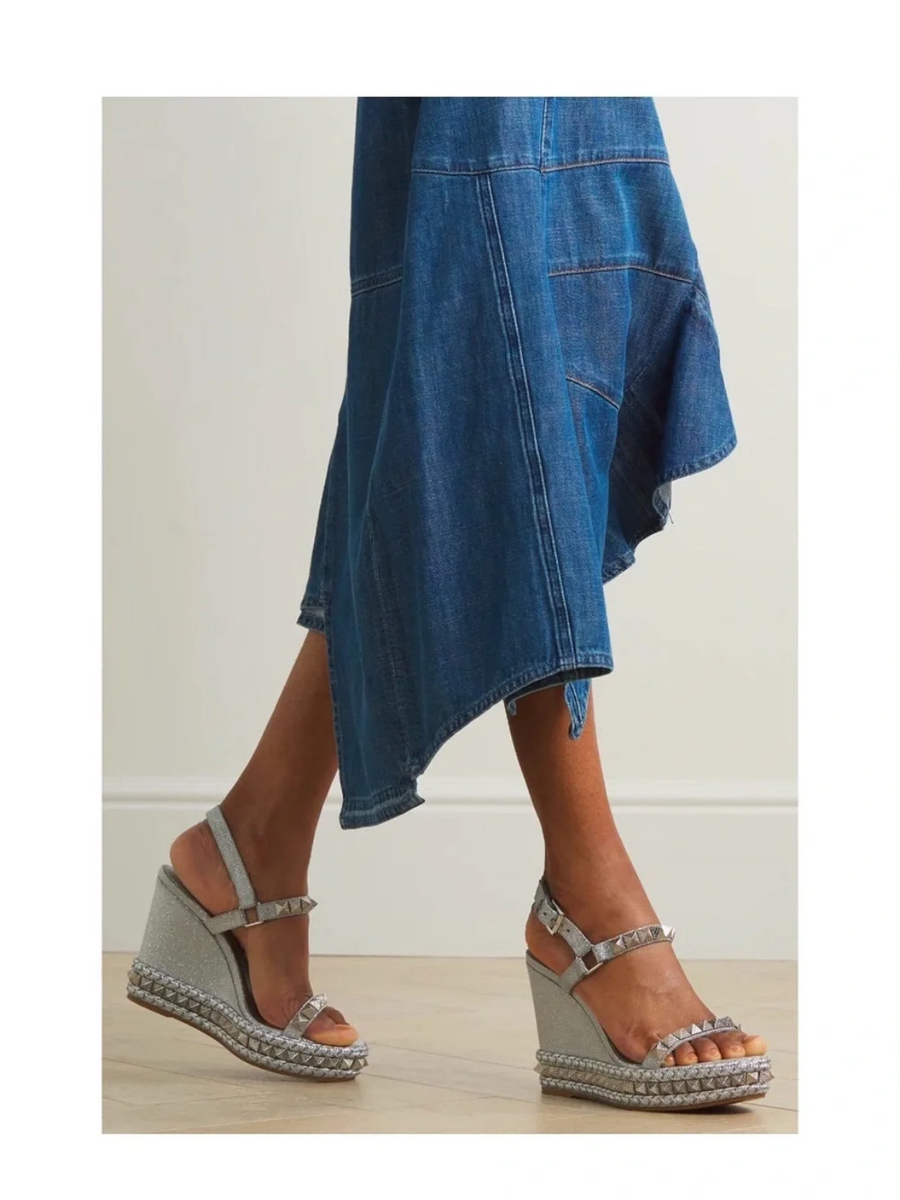 CHRISTIAN LOUBOUTIN Metallic silver Pyraclou Pyadiam Studded Platform wedges